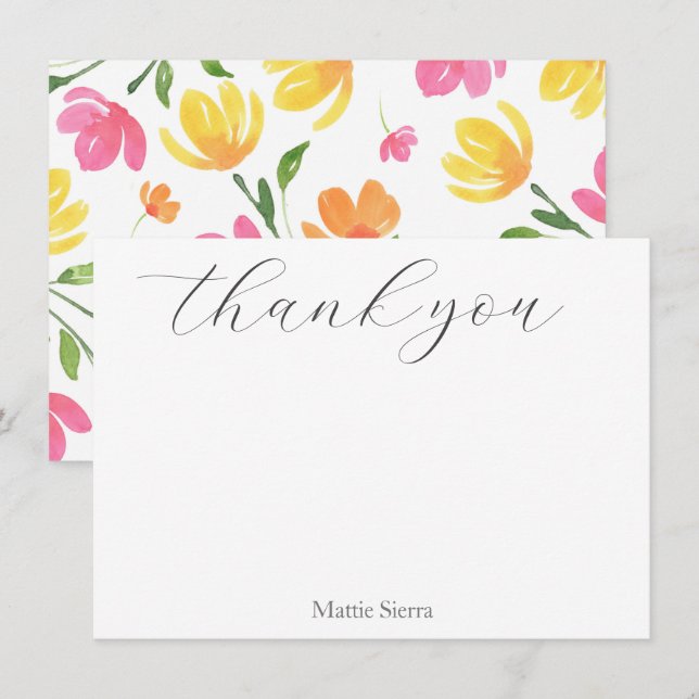 Muster der gelb-rosa-orangefarbenen Wasserfarben Dankeskarte (Vorne/Hinten)