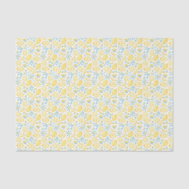 Muster der gelben Zitronen und pastellblauen Blume Seidenpapier (Vorderseite)