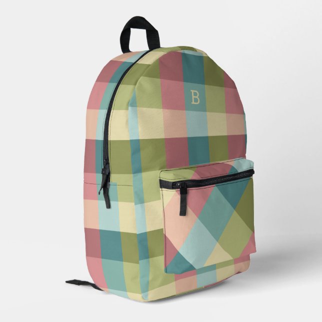 Muster der geometrischen Quadrate der Frühjahrsfar Bedruckter Rucksack (Rückseitige Ecke links)