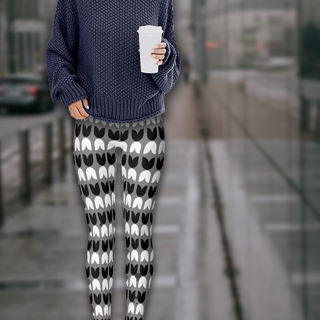 Muster der geometrischen schwarzen Grautulpen Leggings (Von Creator hochgeladen)