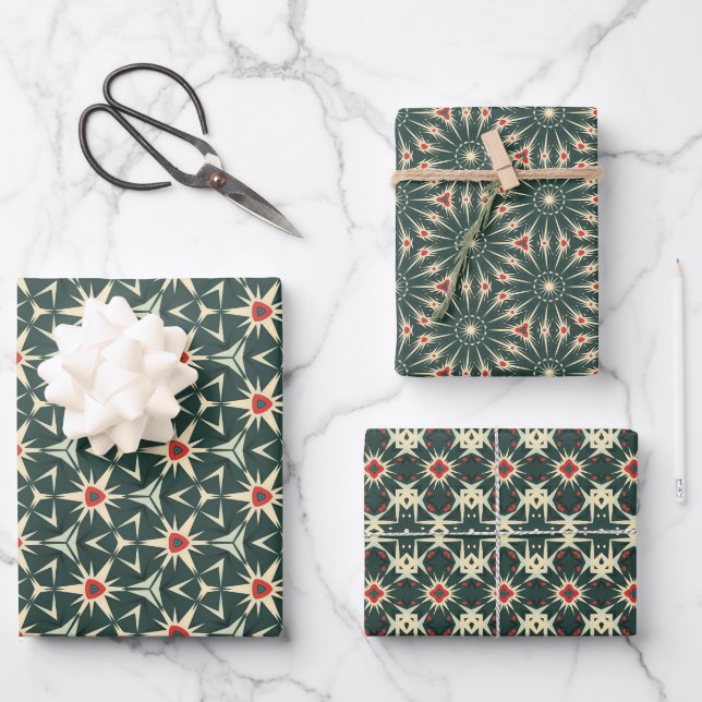 Muster der geometrischen Sternexplosion in Creme,  Geschenkpapier Set (Vorderseite)