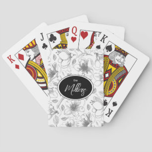 Muster der gezeichneten floralen Kontur Grau/Wht I Spielkarten