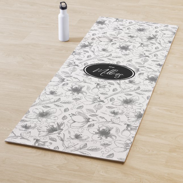 Muster der gezeichneten floralen Kontur Grau/Wht I Yogamatte (Beispiel)
