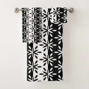 Muster der grafischen Blume Schwarz/Weiß Badhandtuch Set