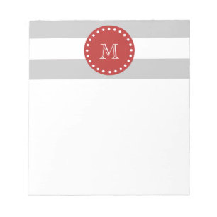 Muster der grauen weißen Streifen, rotes Monogram Notizblock