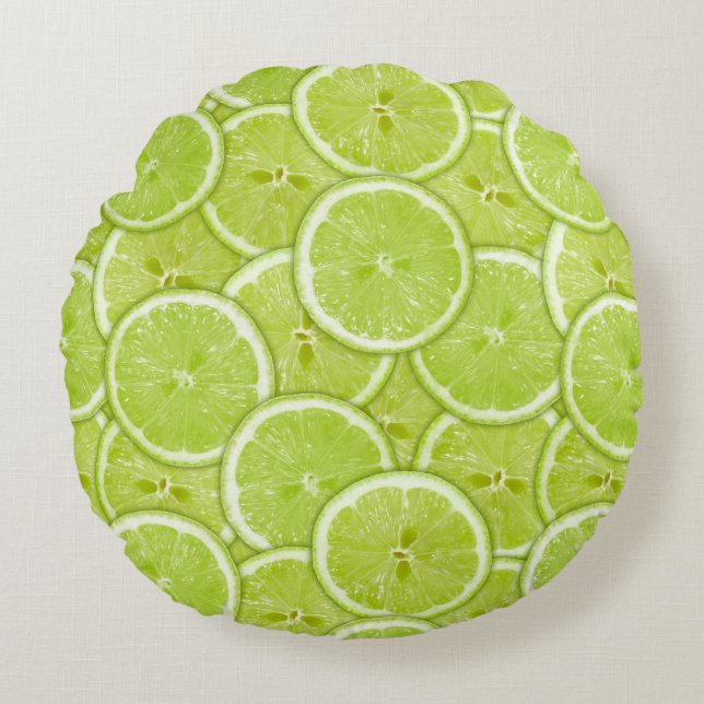 Muster der grünen Limonen Scheiben Rundes Kissen (Vorderseite)