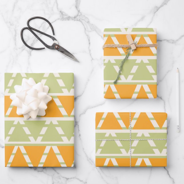 Muster der grünen Orangen-Streifen Geschenkpapier Set (Vorderseite)