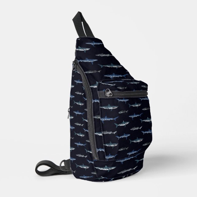 Muster der Haifischinvasion Crossbody Bag (Linke Seite)