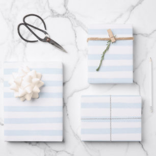 Muster der handbemalten, hellblauen Streifen Geschenkpapier Set