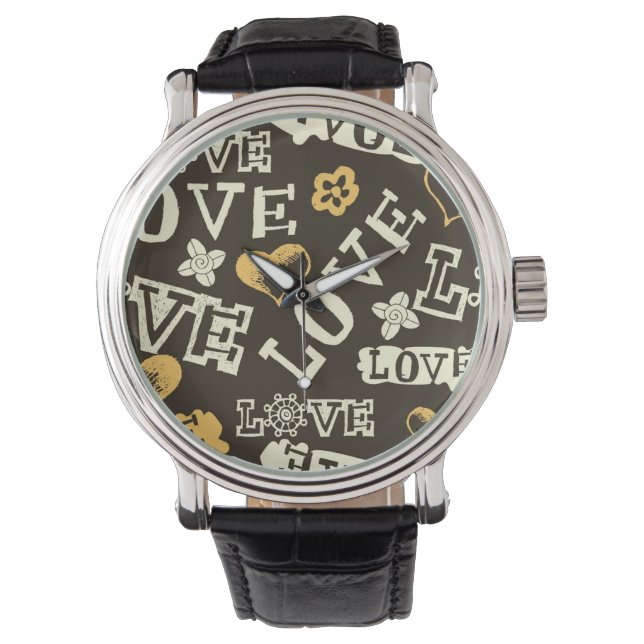 Muster der handgezeichneten Liebe Armbanduhr (Vorderseite)