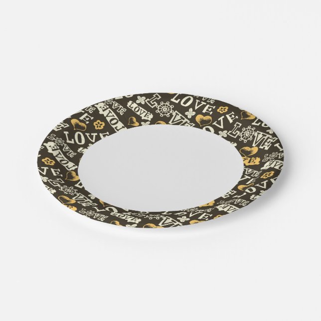 Muster der handgezogenen Liebe Pappteller (Schrägansicht)