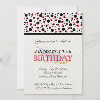 Muster der handgezogenen Punkte rosa und schwarz Einladung