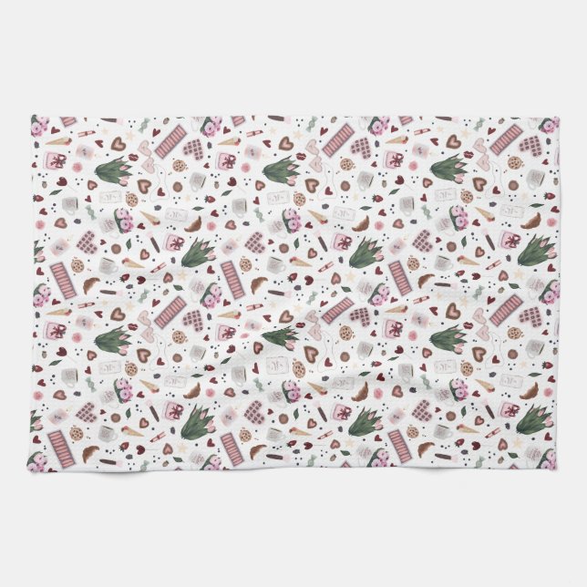 Muster der handgezogenen Valentine Geschirrtuch (Horizontal)