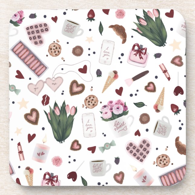 Muster der handgezogenen Valentine Getränkeuntersetzer (Vorderseite)