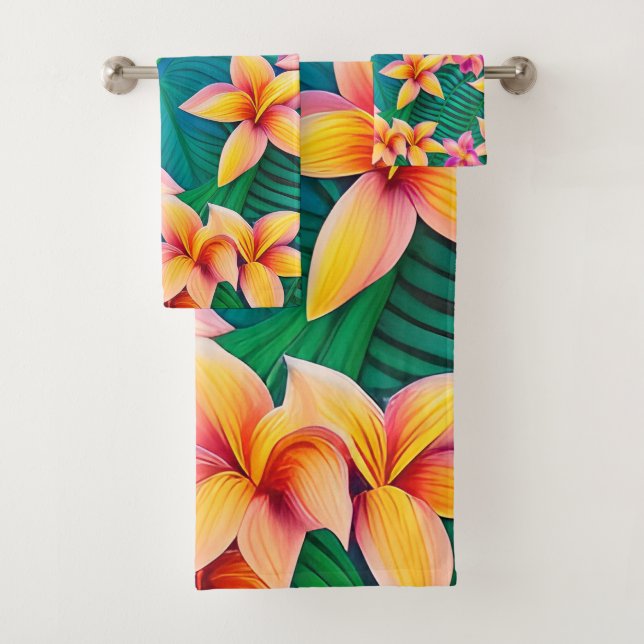 Muster der hawaiianischen tropischen Blume Badhandtuch Set (Insitu)