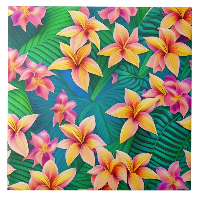 Muster der hawaiianischen tropischen Blume Fliese (Vorderseite)