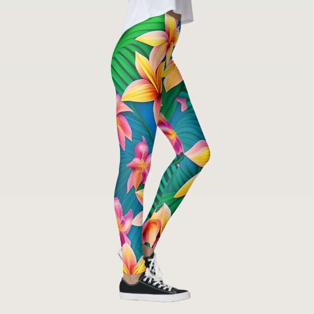 Muster der hawaiianischen tropischen Blume Leggings (Rechts)