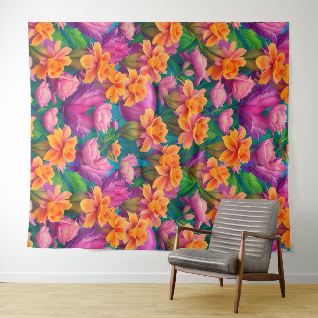 Muster der hawaiianischen tropischen Blume Wandteppich (Beispiel (Horizontal))