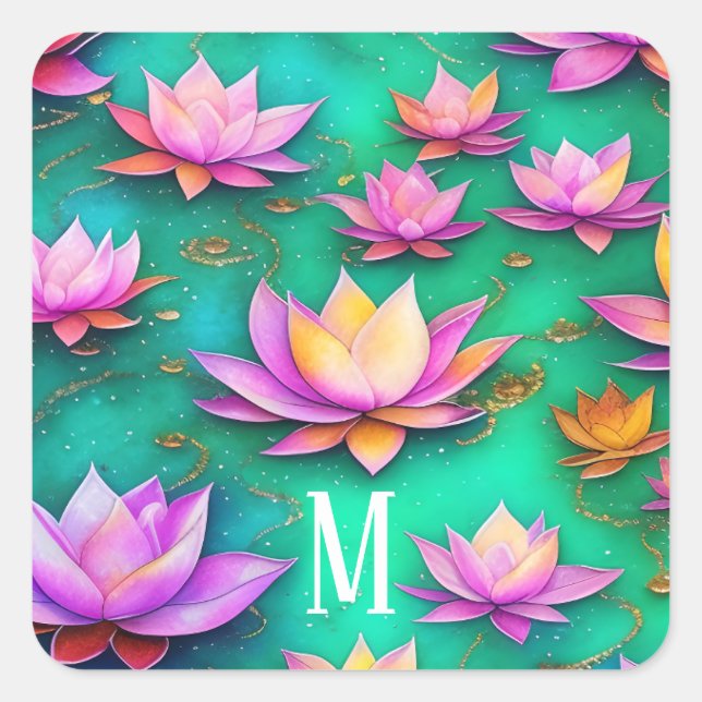 Muster der Hübsch-Pink-Lotus-Blume Quadratischer Aufkleber (Vorderseite)