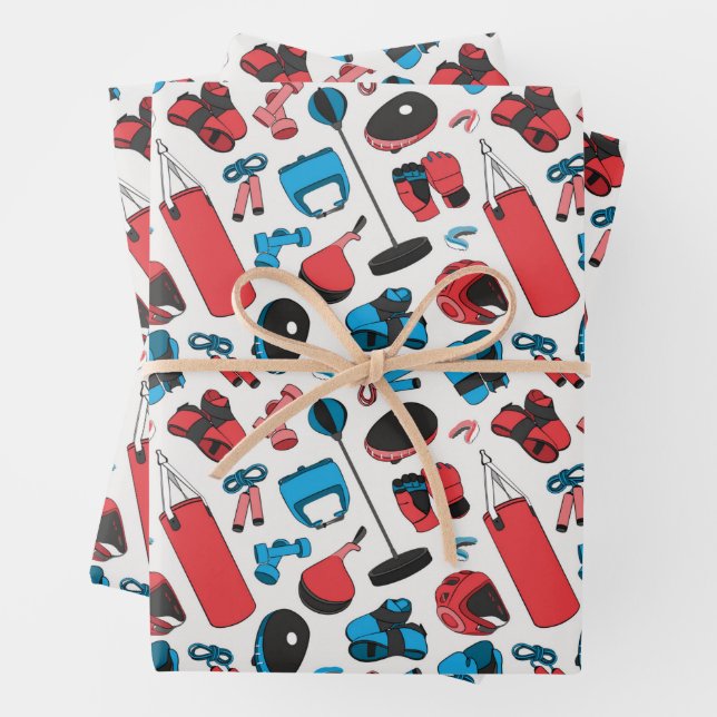 Muster der Kampfkunst (blau und rot) Geschenkpapier Set (Beispiel)
