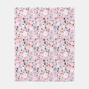 Muster der Katzen und der Blumen Fleecedecke