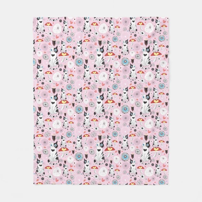 Muster der Katzen und der Blumen Fleecedecke (Vorderseite)