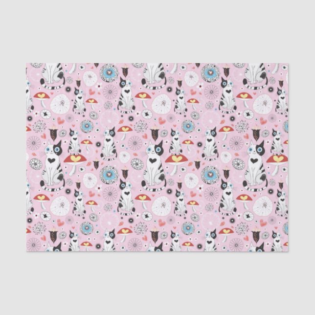 Muster der Katzen und der Blumen Seidenpapier (Vorderseite)