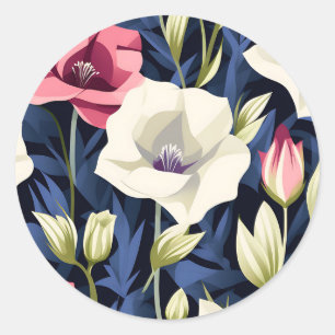 Muster der modernen geometrischen Blume Lisianthus Runder Aufkleber