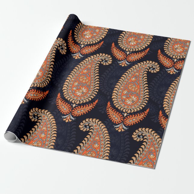 Muster der Mogulblumenmotive auf der Marine Geschenkpapier (Ungerollt)