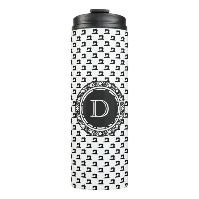 Muster der Nähmaschine mit Monogramm ・ Handwerk Thermosbecher (Vorderseite)