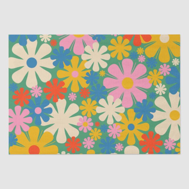 Muster der Niedlichen und farbenfrohen Retro-Blume Seidenpapier (Vorderseite)
