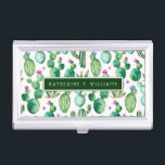 Muster der Pflanze für Aquarellfarben Visitenkarten Etui<br><div class="desc">Handgemalte Aquarellkaktus Pflanze und violette Blumen. | © und ® Bigstock® - Alle Rechte vorbehalten.</div>