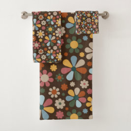 Muster der Retro-Blume der 70er Jahre Badhandtuch Set