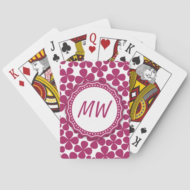 Muster der Retro-Blume für Monogramm Acai Pink und Spielkarten (Rückseite)