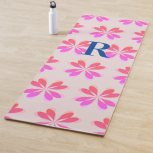 Muster der Retro-Blume für Monogramm, rosa Beige Yogamatte