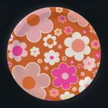 Muster der Retro-Blume in orangefarbenem Pfirsichf Pappteller<br><div class="desc">Farbenfrohe Retro-Blume: Blumenkunst - warme Farbtöne - gebrannter orangefarbener Hintergrund und Pfirsich, Rosa, Orange, Weiß und Gelb.</div>