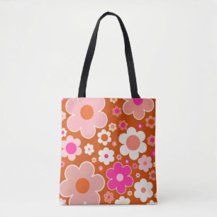 Muster der Retro-Blume in orangefarbenem Pfirsichf Tasche