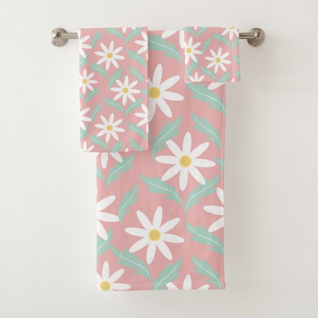 Muster der Retro-Kamille-Blume Rosa Aquamarines De Badhandtuch Set (Insitu)