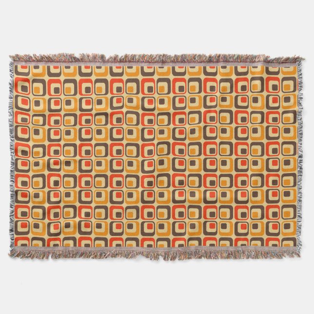Muster der Retro-Quadrate - rot, braun und orange Decke (Vorderseite)