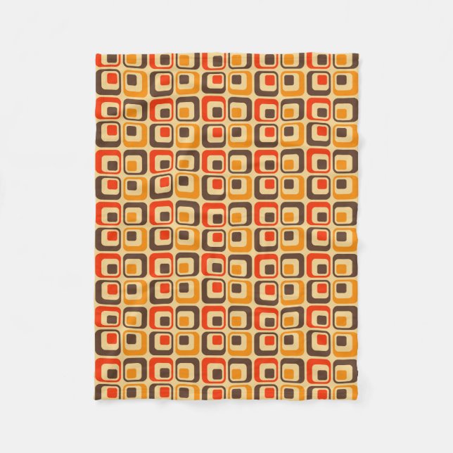 Muster der Retro-Quadrate - rot, braun und orange Fleecedecke (Vorderseite)