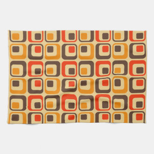 Muster der Retro-Quadrate - rot, braun und orange Geschirrtuch