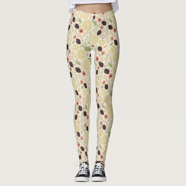 Muster der rosa grünen Blume Leggings (Vorderseite)
