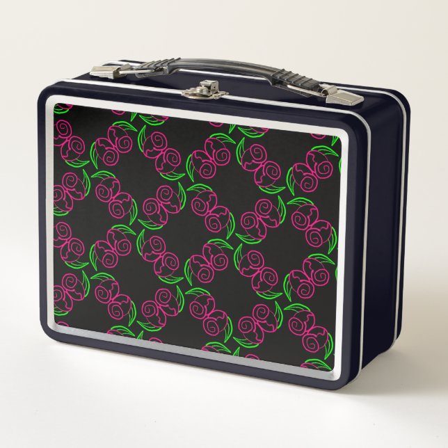 Muster der rosa Rose Metall Brotdose (Vorderseite)