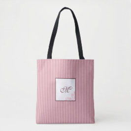 Muster der rosa Stripe-Rose Anfangsskriptmonogramm Tasche