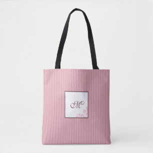 Muster der rosa Stripe-Rose Anfangsskriptmonogramm Tasche