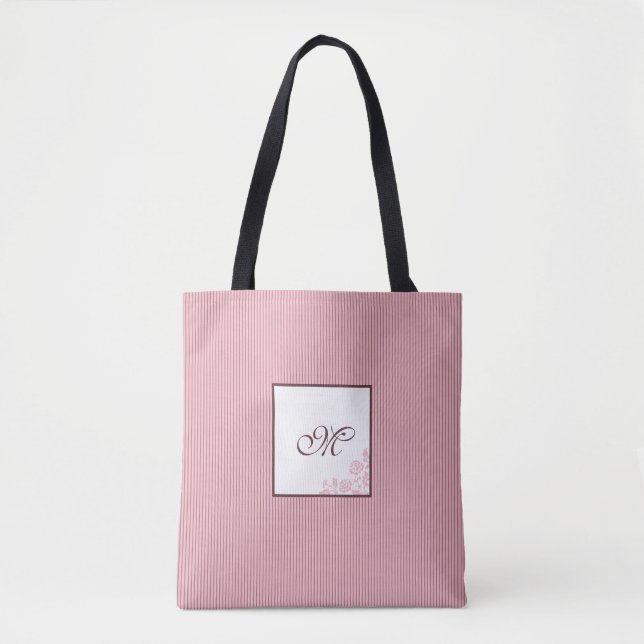 Muster der rosa Stripe-Rose Anfangsskriptmonogramm Tasche (Vorderseite)
