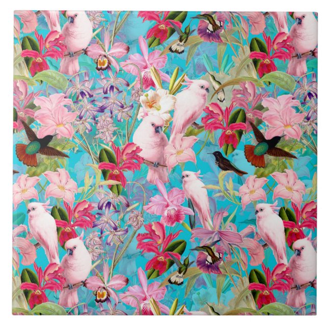 Muster der rosa Tropenvogel und der orchitischen B Fliese (Vorderseite)