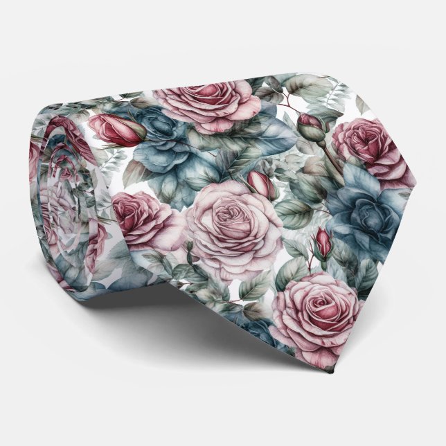 Muster der rosa und blauen Rose Krawatte (Gerollt)