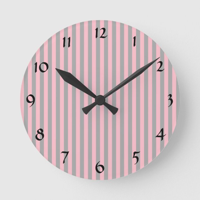 Muster der rosa und grauen Streifen Runde Wanduhr (Vorderseite)