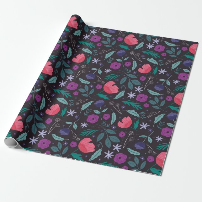 Muster der rosa und Lila Blütendarstellung Geschenkpapier (Ungerollt)